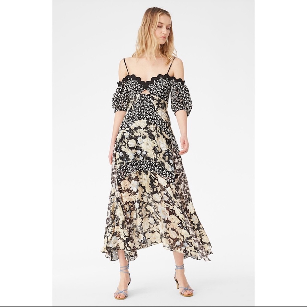 NWT Rebecca Taylor PRINT MIX OFF THE SHOULDER DRESS